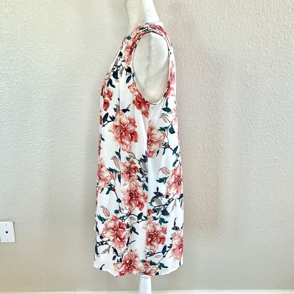 Peach Love Size Medium Pink Green Floral Ruffle Front Sun Dress Keyhole V Neck - Picture 9 of 13